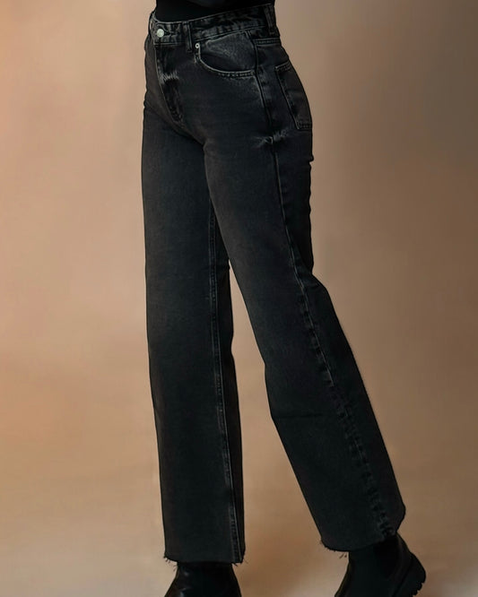 Charcoal High-Waist Straight Jeans