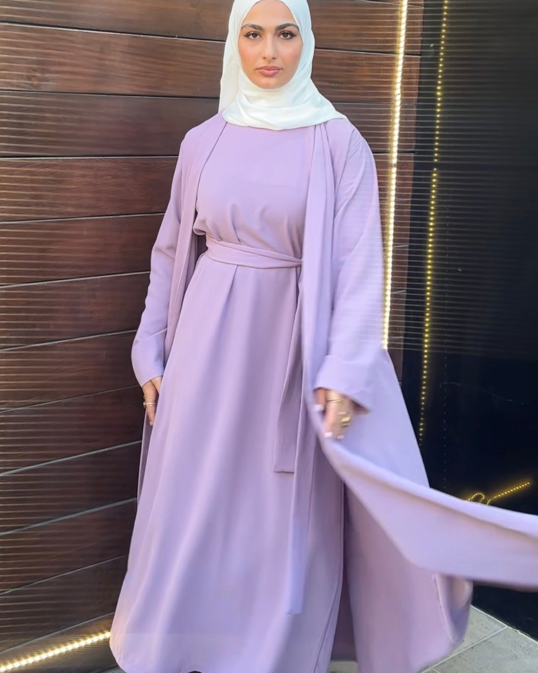 Elegant Lilac Abaya with Inner Dress | عباية أنيقة باللون الليلكي مع فستان داخلي