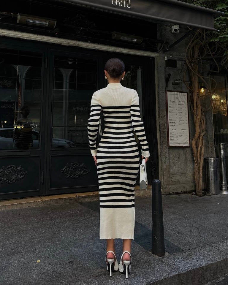 Striped Bodycon Dress | فستان كريمي مخطط