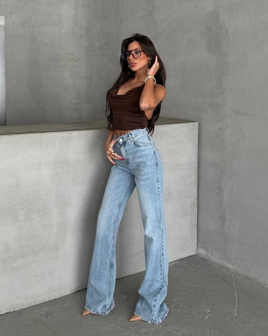 Light Wash High Waisted Flare Denim Jeans | جينز فاتح بخصر عالي قصة شارليستون