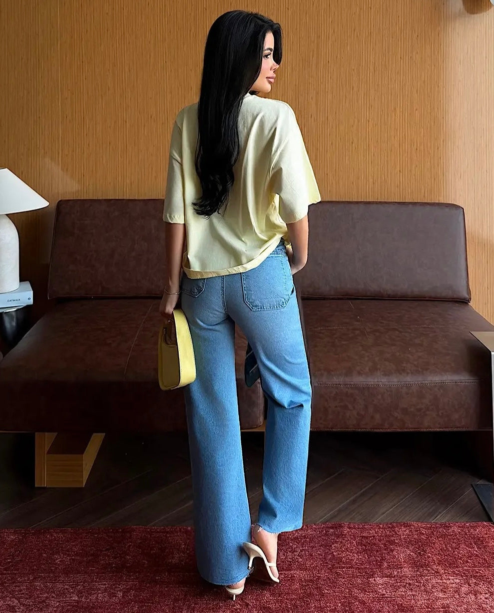 Yellow Short Sleeve Top | بلوزة صفراء نص كم