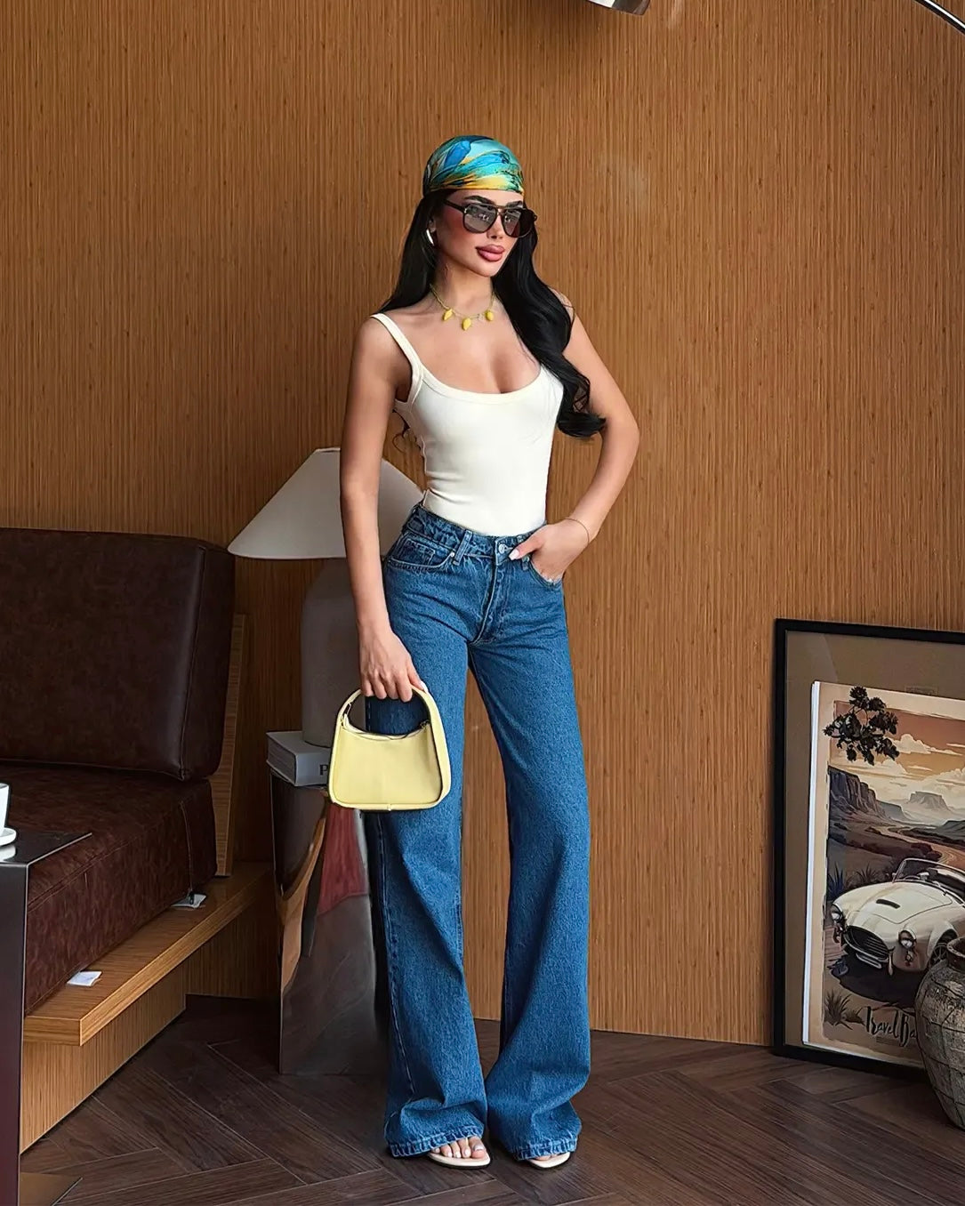 Classic Blue Wash Wide Leg Straight Jeans | جينز واسع مستقيم كلاسيكي