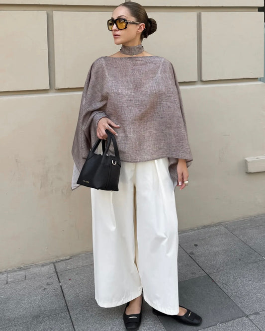 Gray Flowy Cape Top | بلوزة كاب انسيابية باللون الرمادي