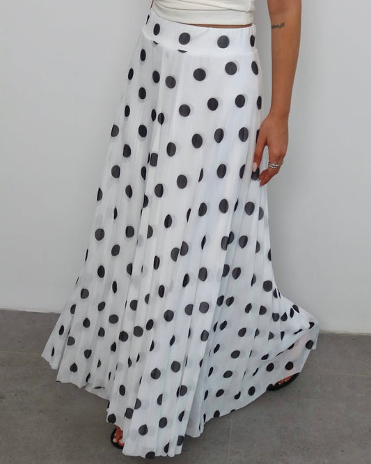 Polka Dot Flowy Chiffon Skirt | تنورة شيفون منقّطة