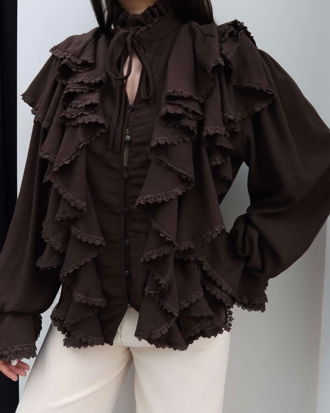 White Romantic Ruffle Blouse | بلوزة ناعمة بستايل بوهيمي باللون الابيض