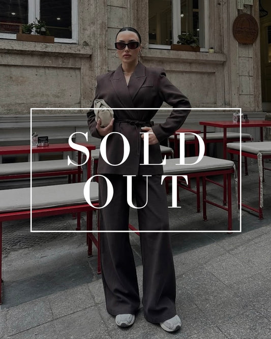 Brown Linen Wrap Cinched Waist Suit Set | طقم كتان باللون البني بتصميم لفّ من خصر