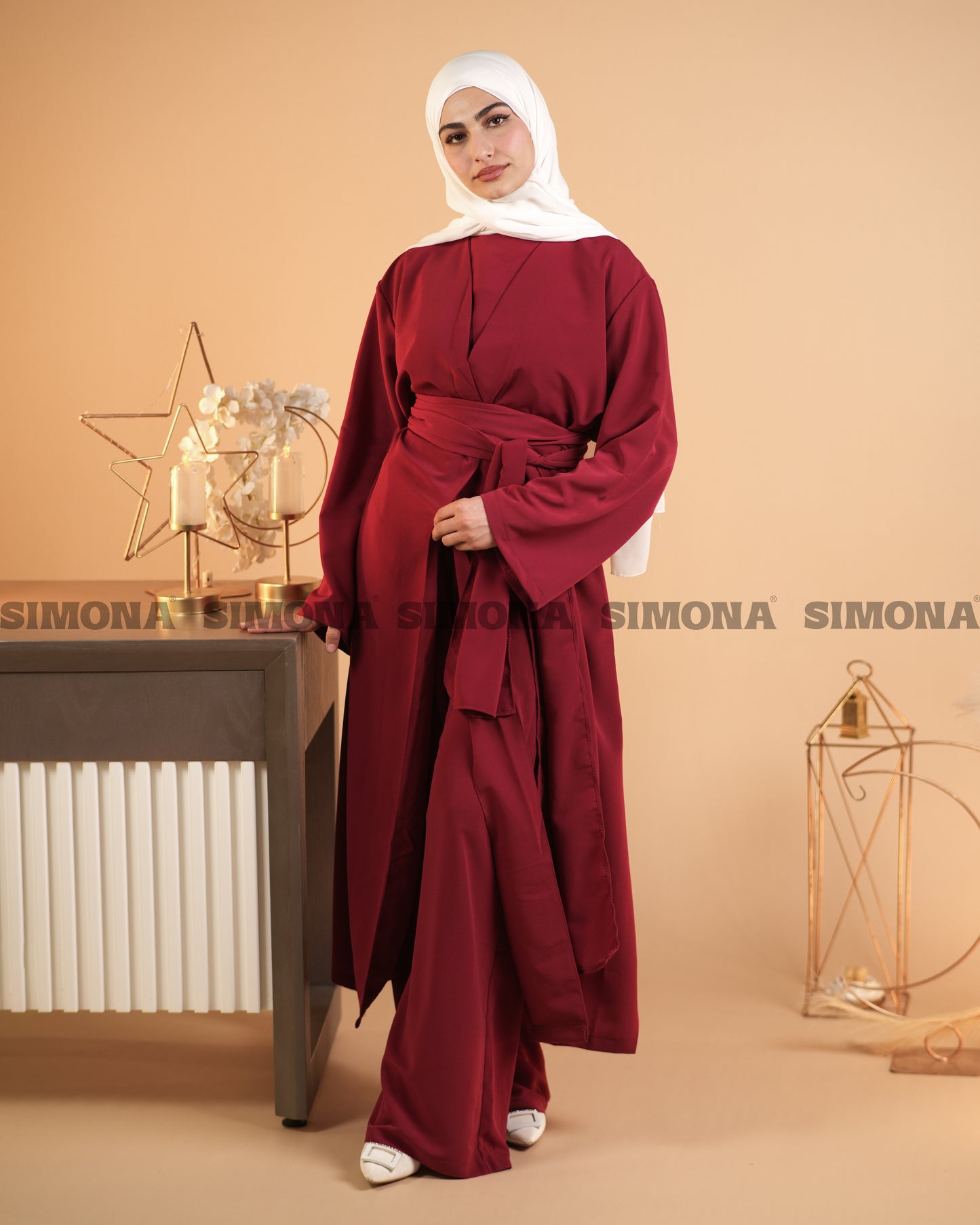Maroon Elegant 3 Piece Abaya | طقم انيق 3 قطع باللون الخمري