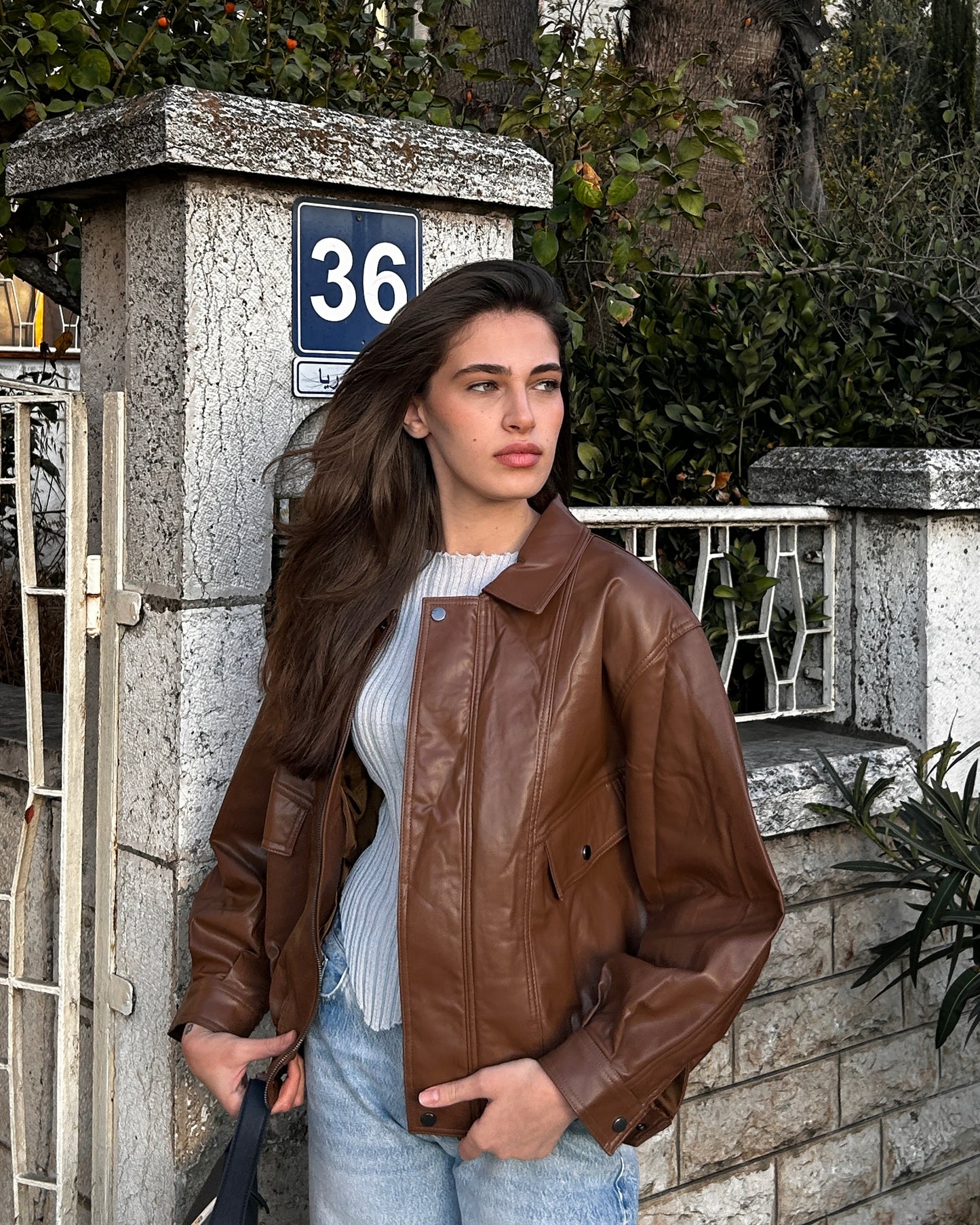 Deep Mustard Oversized Structured Leather Jacket | جاكيت جلد واسع بلون الماسترد الداكن