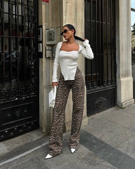 Warm Toned High Waisted Leopard Jeans | جينز بخصر عالٍ بنقشة الفهد بدرجات دافئة