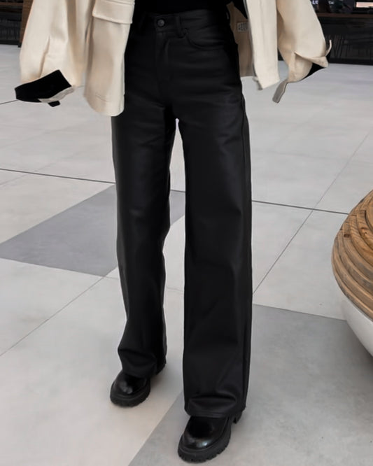 Wide Leg Leather Pants | بنطلون جلد واسع الساق