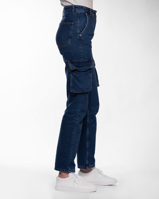 Dark Wash Cargo Jeans | جينز كارجو بلون غامق