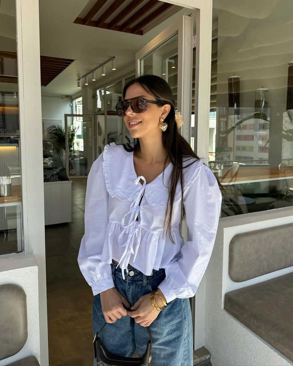 Tie Front Linen Blouse in White