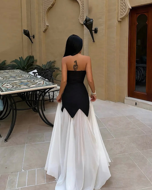 Evening Dress with Pearl Embellished Waist | فستان فخم بتفاصيل لؤلؤية عند الخصر