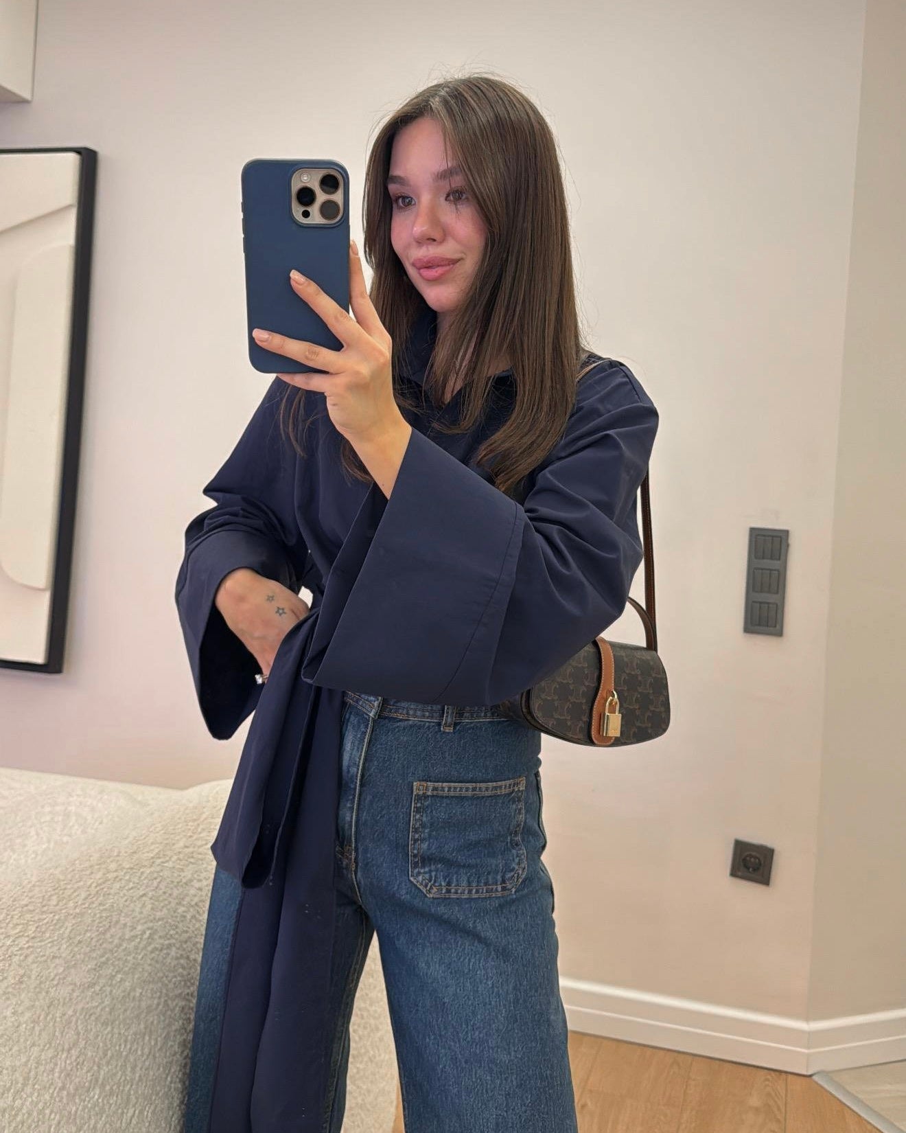 Navy Side Knot Wrap Top | توب كحلي ناعم بقصة لف وربطة جانبية