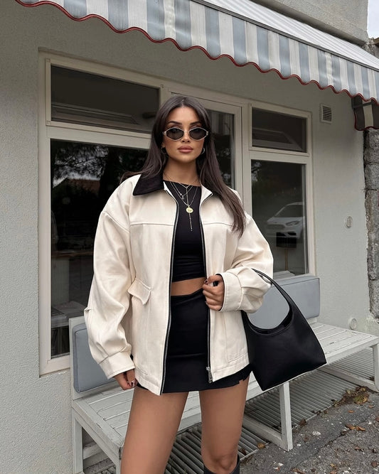 Cream Jacket with Black Cuffs & Collar