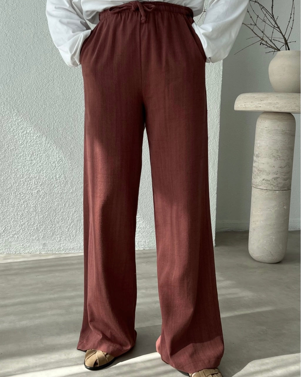 Terracotta Tie Front Casual Set | طقم كرميدي كاجوال برباط أمامي