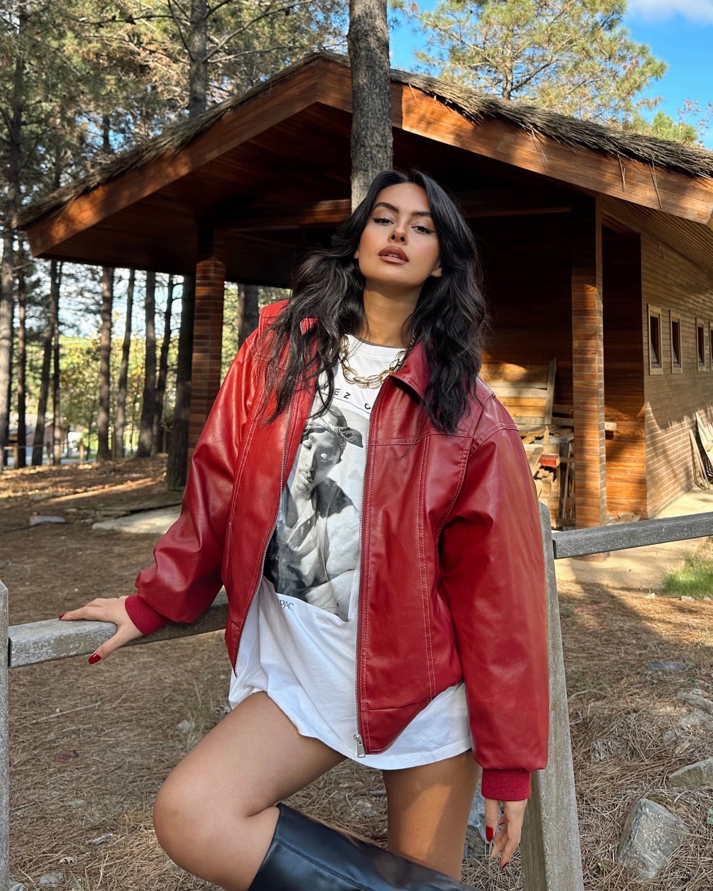 Timeless Red Leather Bomber Jacket