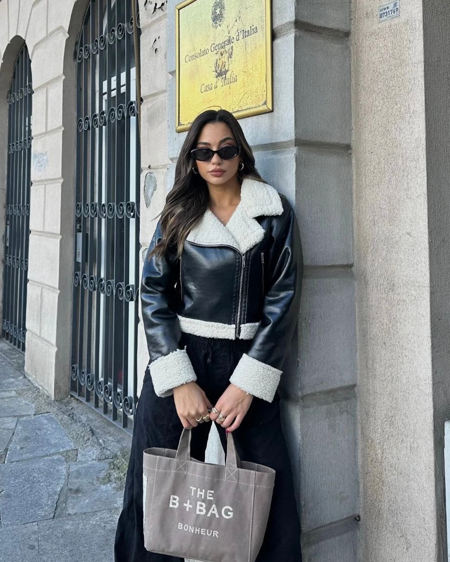 Cropped Black Leather Jacket