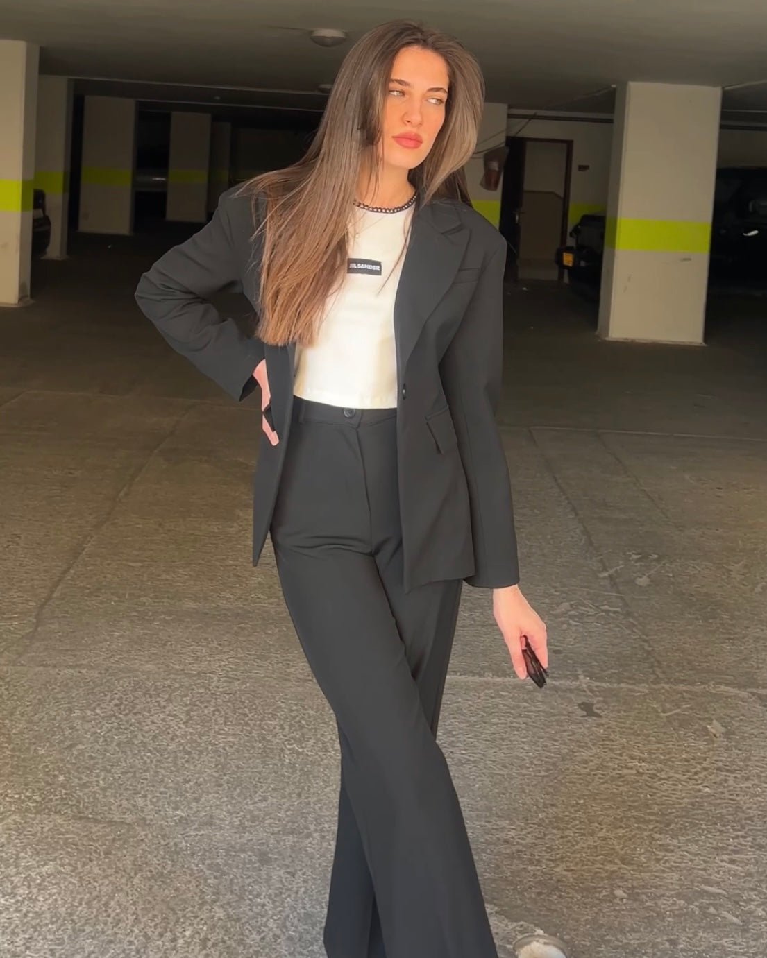 Black Suit with a Waist Defining Cut | بدلة سودا بقصّة تبرز الخصر