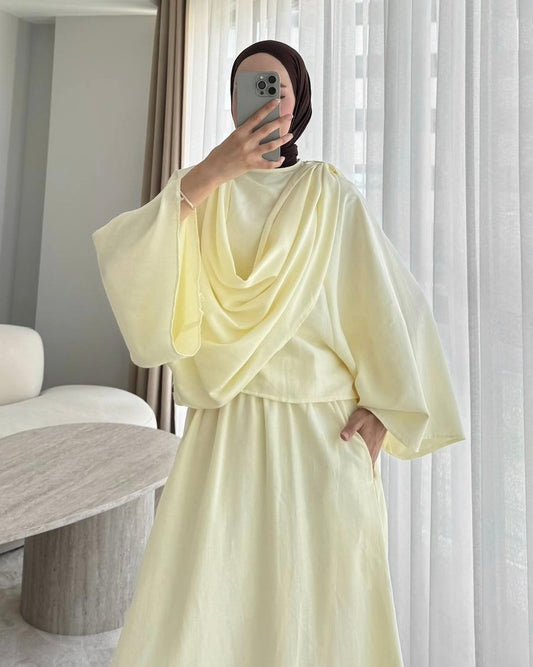 Soft Yellow Draped Set | طقم أصفر ناعم