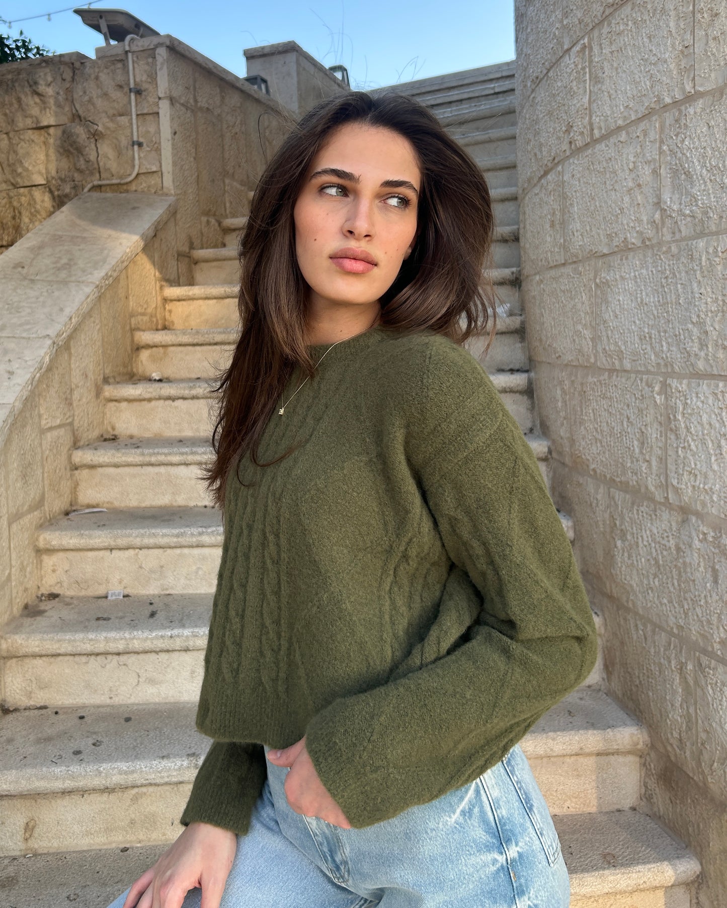 Soft Beige Knit Braided Sweater | سويتر محاك مضفر باللون البيج الناعم