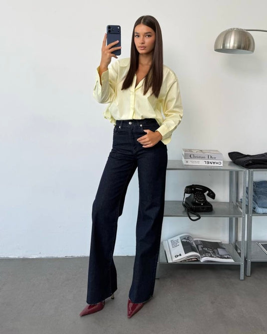 Indigo High Rise Straight Leg Jeans | بنطلون جينز بلون دينم غامق