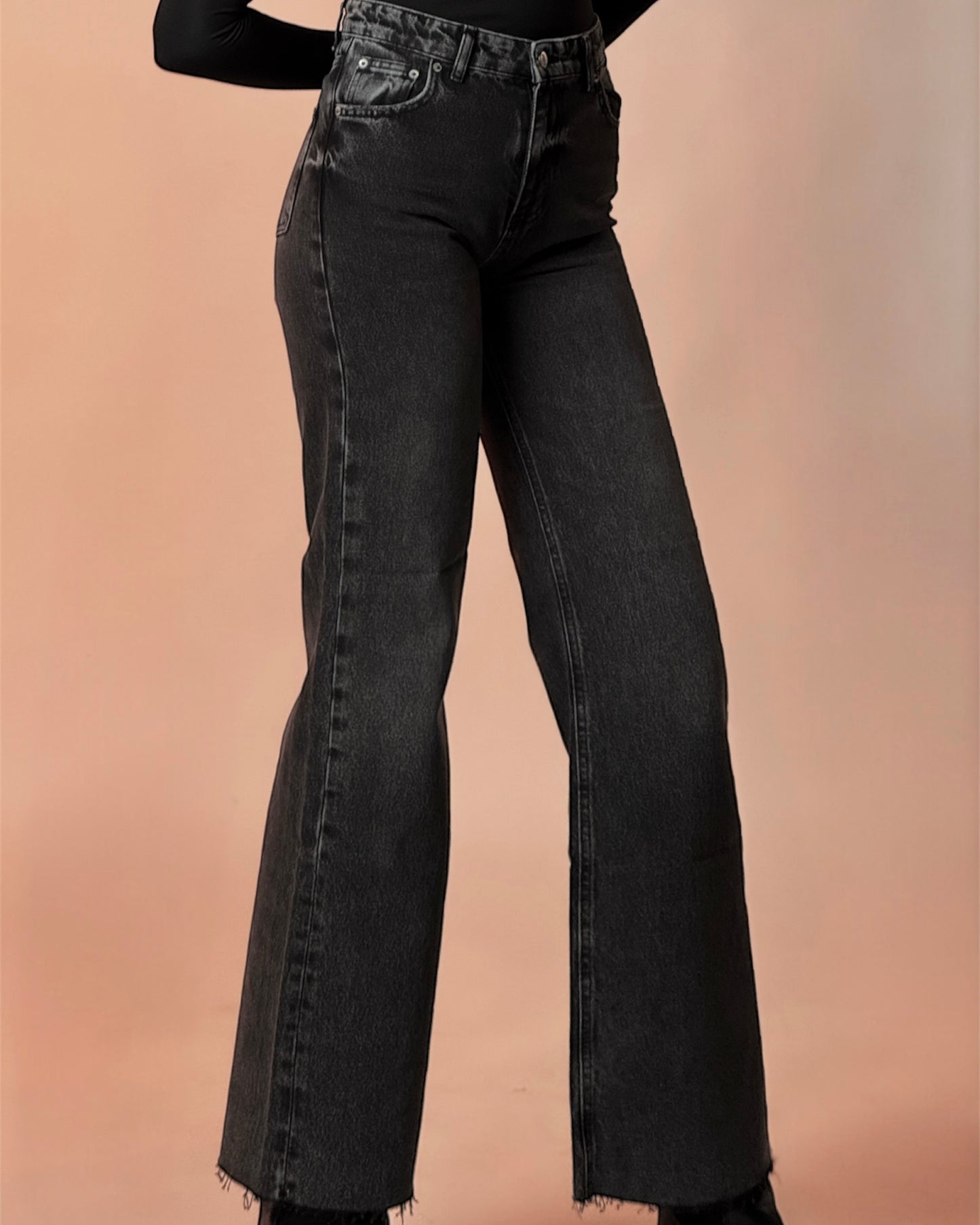 Charcoal High-Waist Straight Jeans