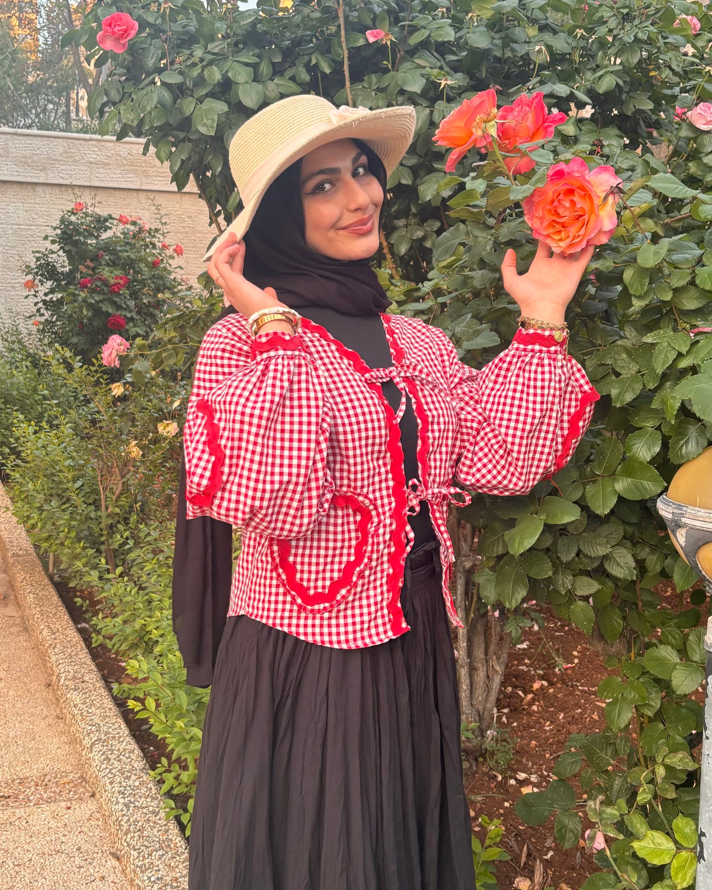 Blouse With a Red Gingham Pattern & Heart Details | بلوزة بنقشة مربعات باللون الأحمر وتفاصيل قلب