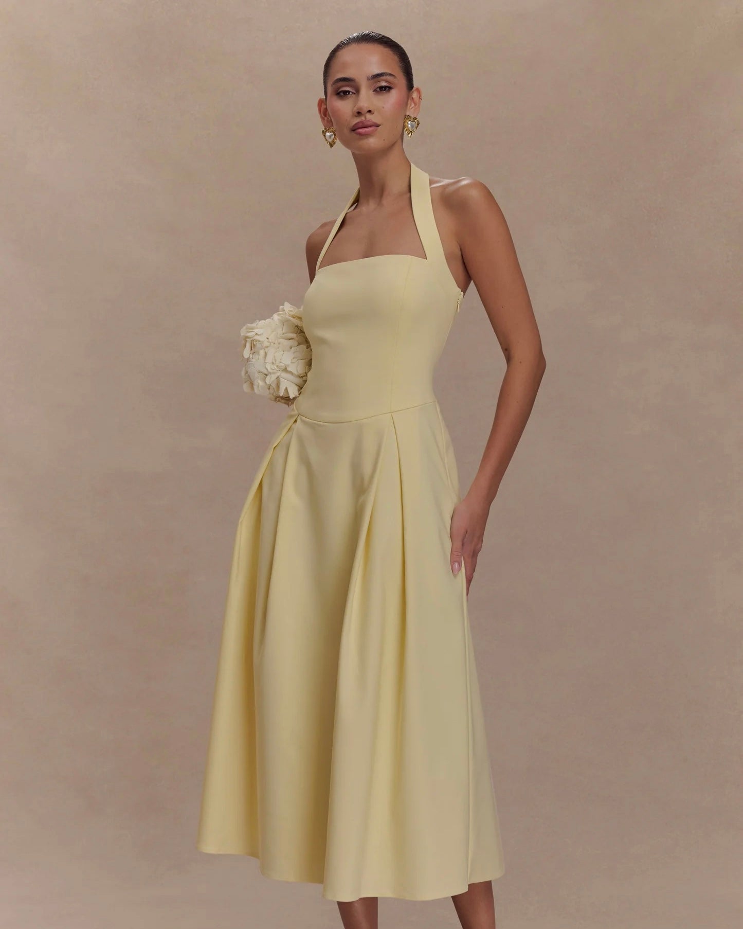 Lemon Halter Midi Dress | فستان ميدي أصفر برباط حول الرقبة
