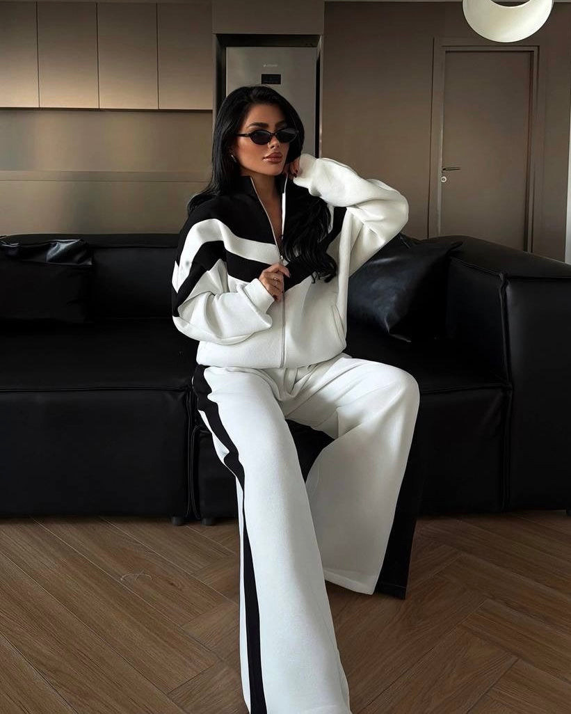 White Chevron-Striped Two-Piece Set