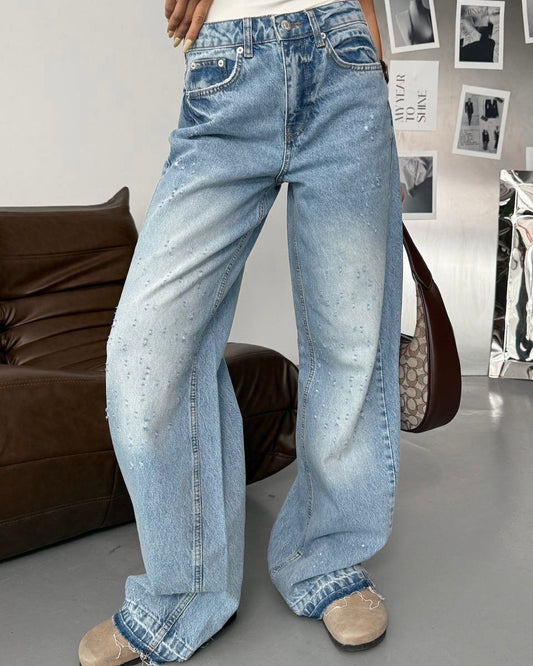 Vintage High-Waisted Relaxed Denim Jeans with Distressed Detailing | جينز فينتج بخصر عالٍ وقصّة مريحة