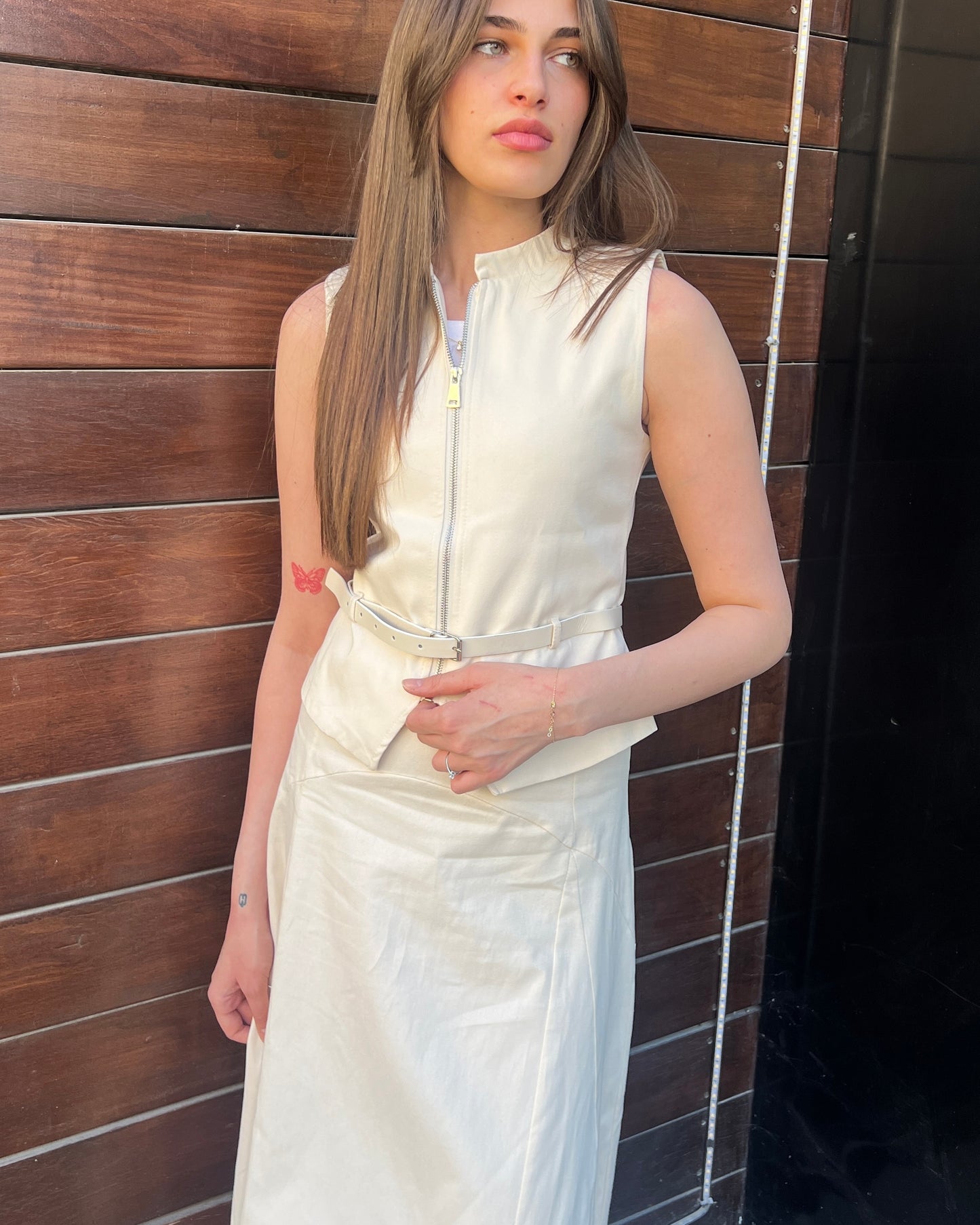 Belted Zip Up Vest and Maxi Skirt Set | طقم ڤيست بسحاب وتنورة ماكسي