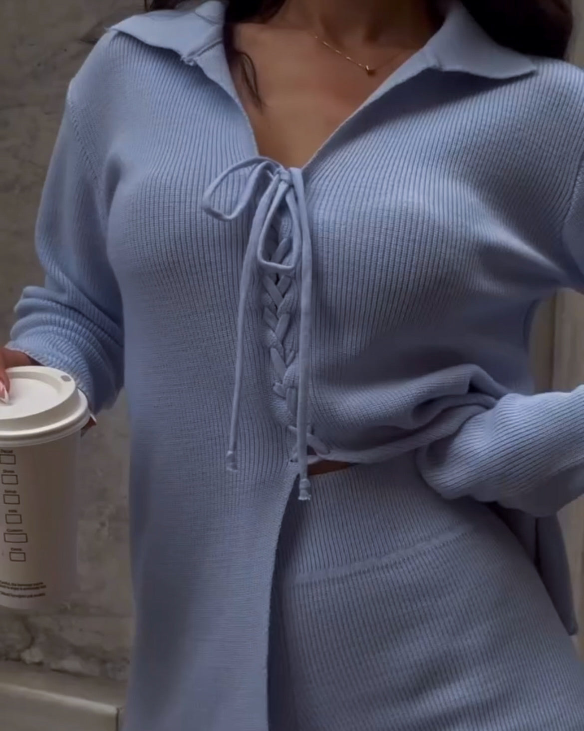 Blue Knit Two Piece Set