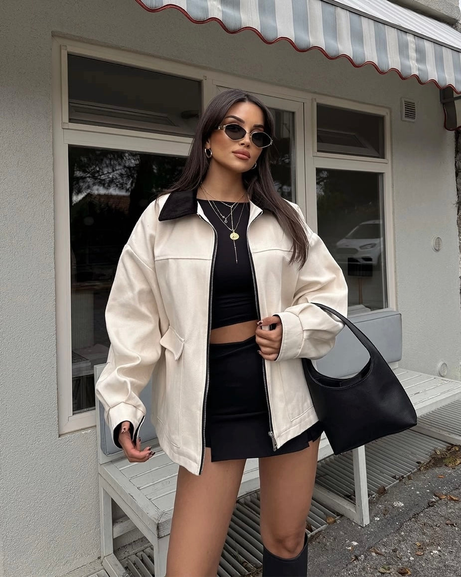 Cream Jacket with Black Cuffs & Collar