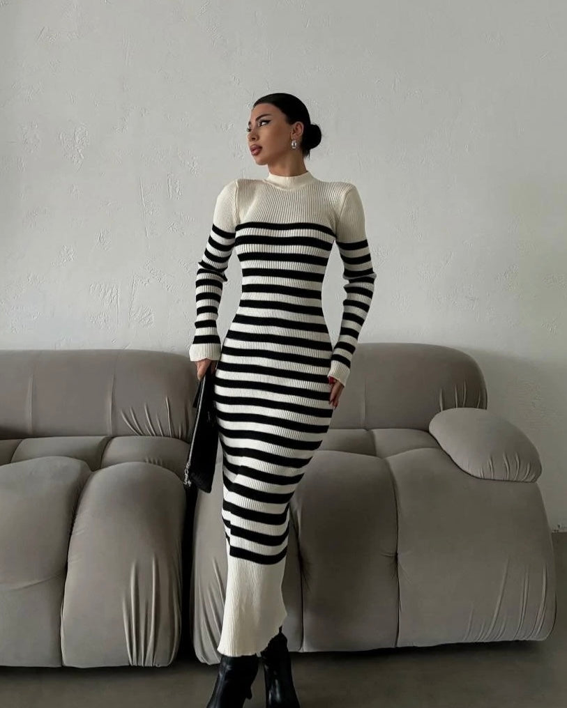 Striped Bodycon Dress | فستان كريمي مخطط