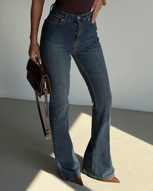 High-Waist Flared Denim Jeans | جينز شارلستون بخصر عالٍ