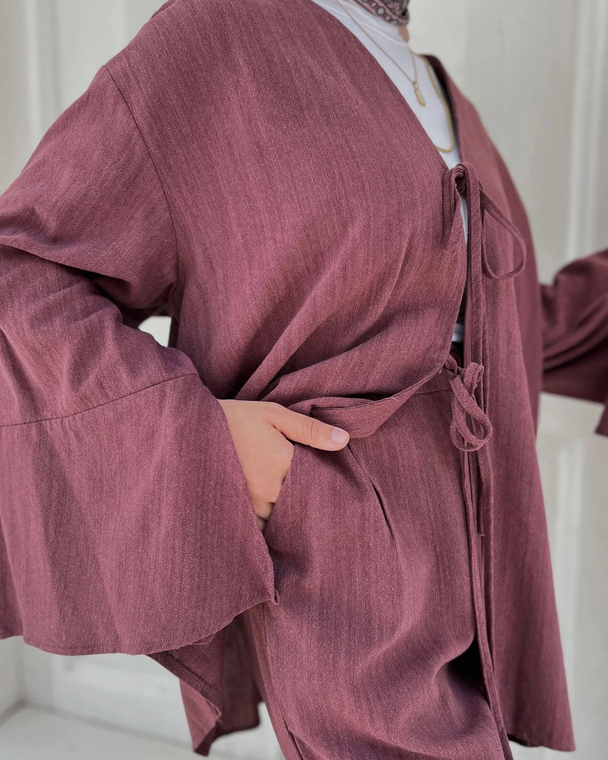 Mauve Tie Front Casual Set | طقم موڤ كاجوال برباط أمامي