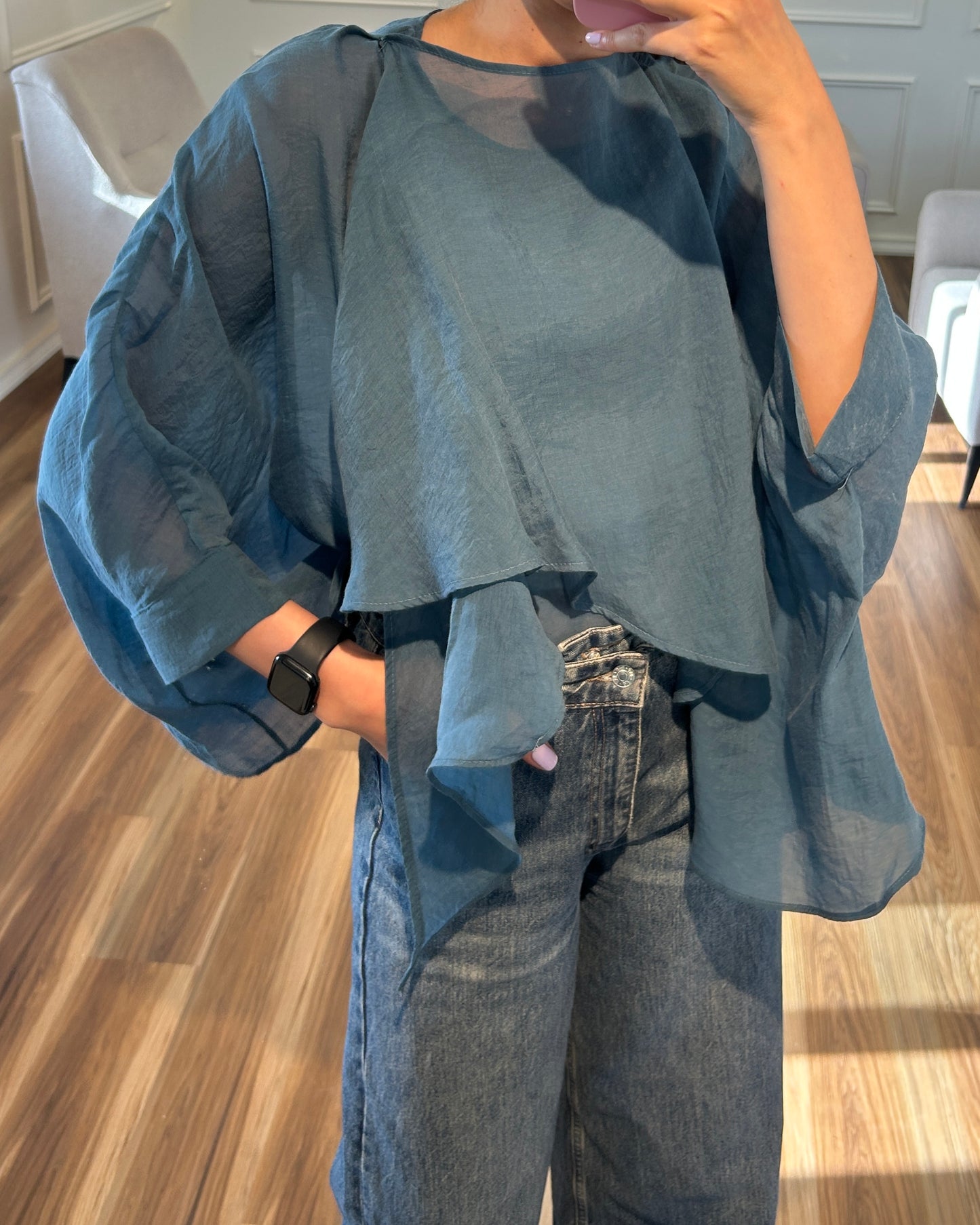 Turquoise Chiffon Blouse | بلوزة شيفون بلون التركواز