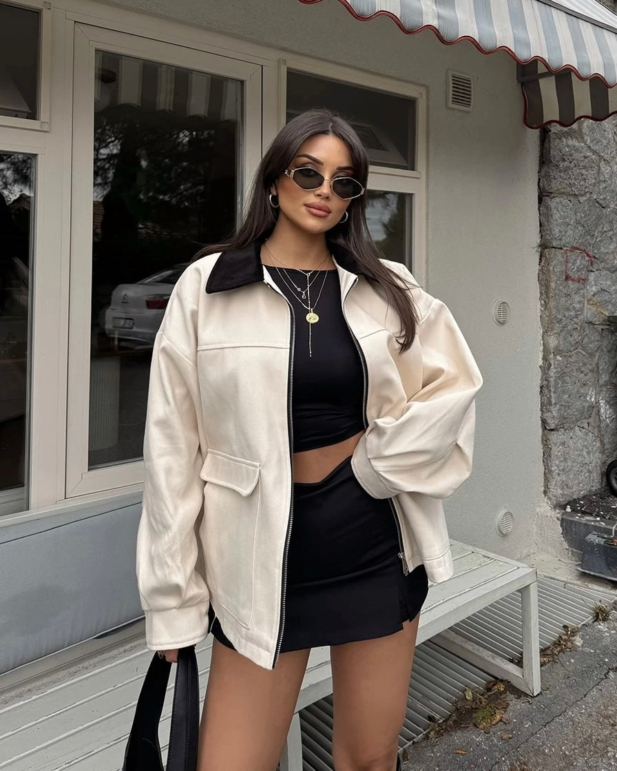 Cream Jacket with Black Cuffs & Collar