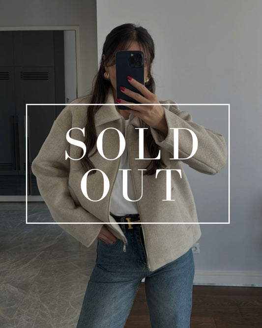 Light Beige Wool Jacket with Zipper and Side Pockets