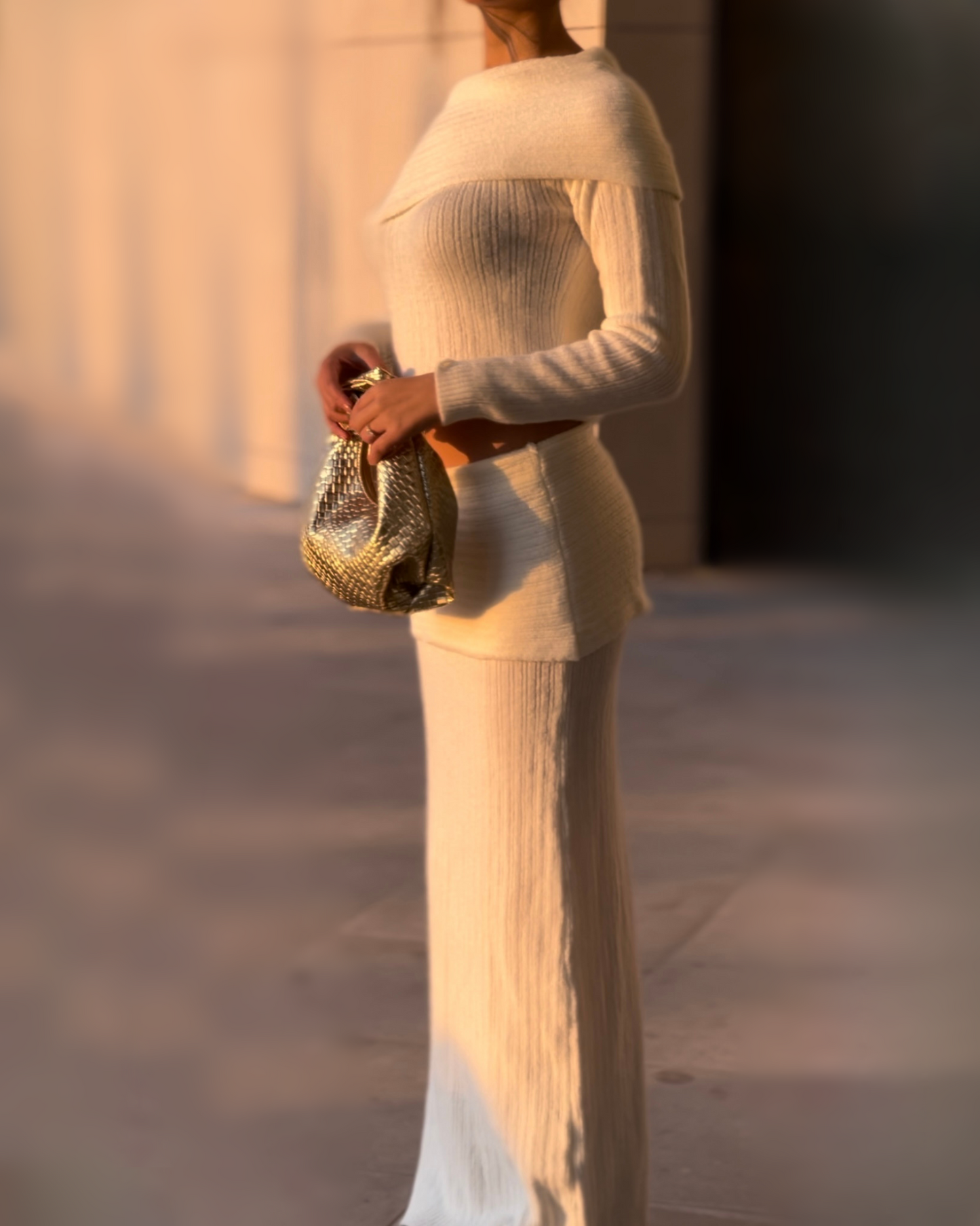 White Off-Shoulder Two-Piece Set