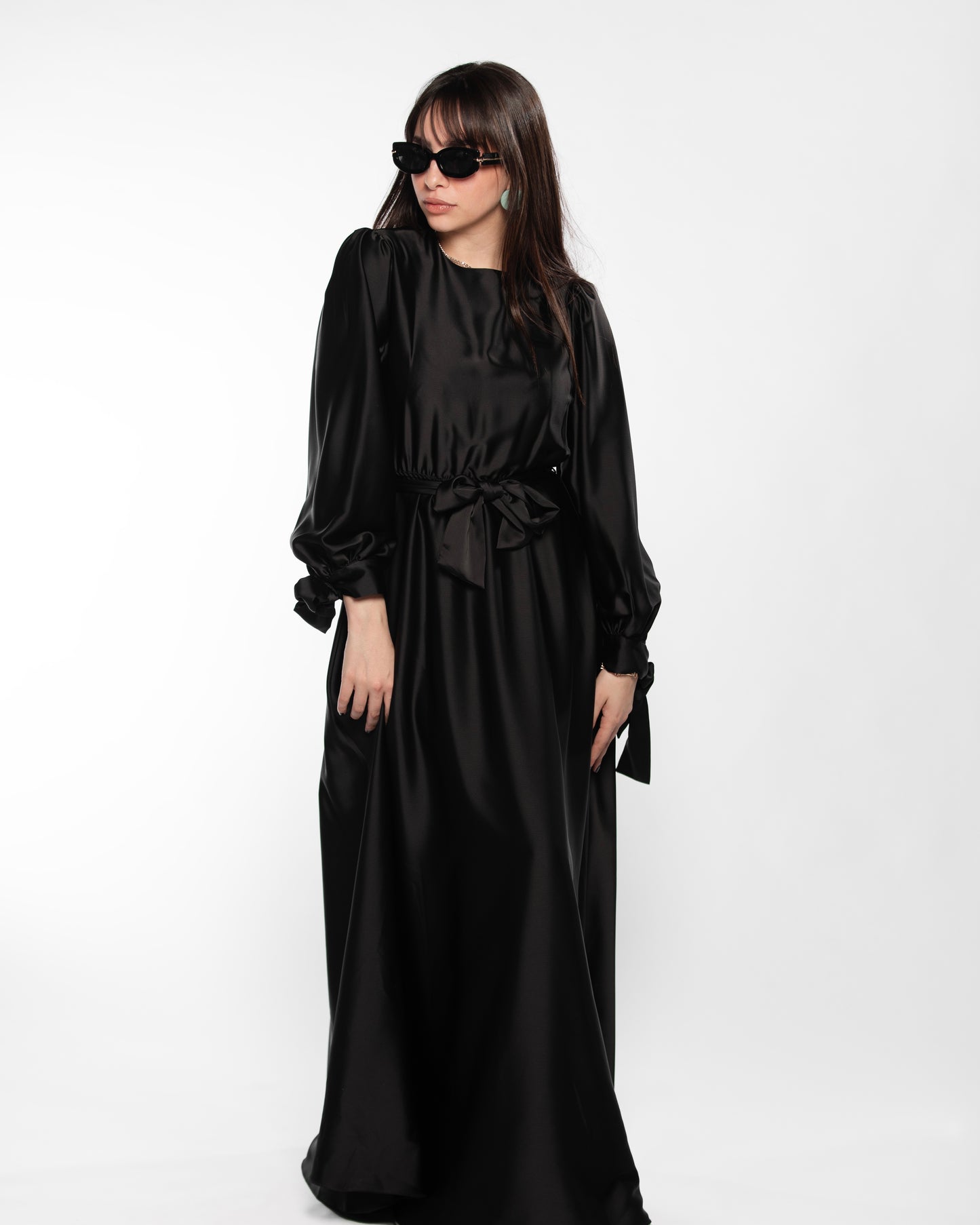 Maxi Satin Black Dress | فستان ساتان ماكسي أسود