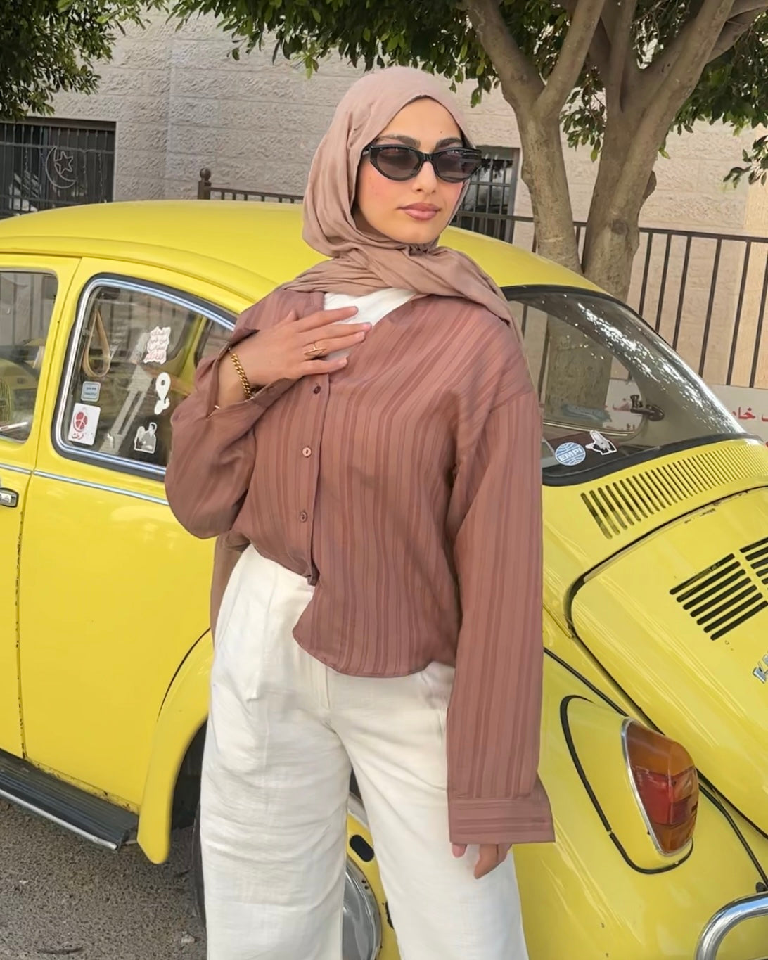 Casual Brown Striped Shirt | قميص كاجوال مخطط باللون البني