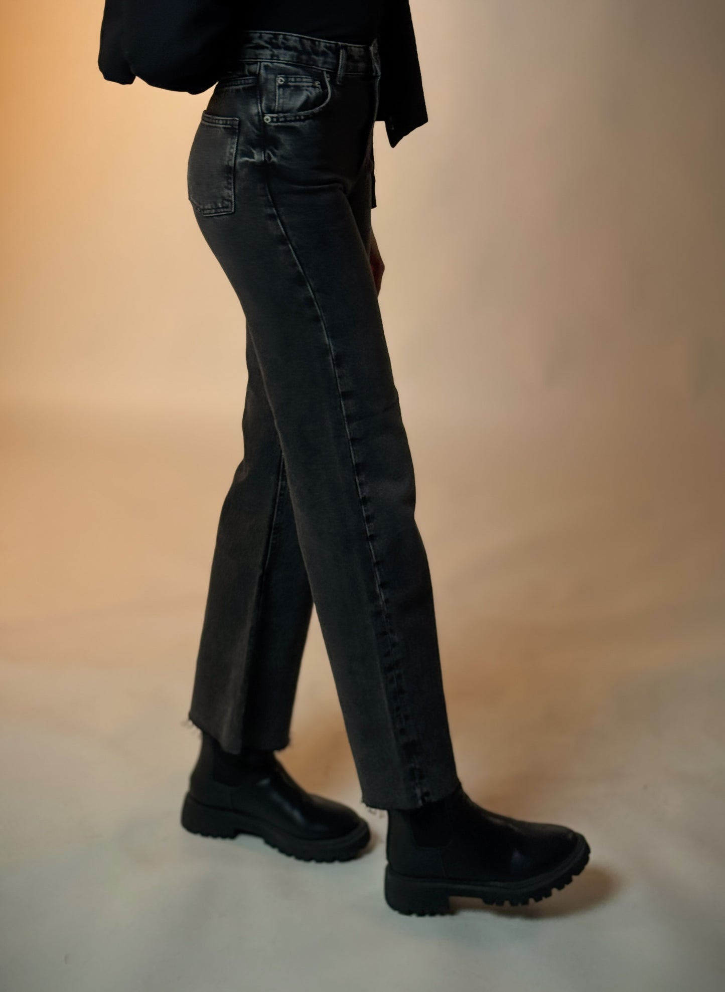 Charcoal High-Waist Straight Jeans