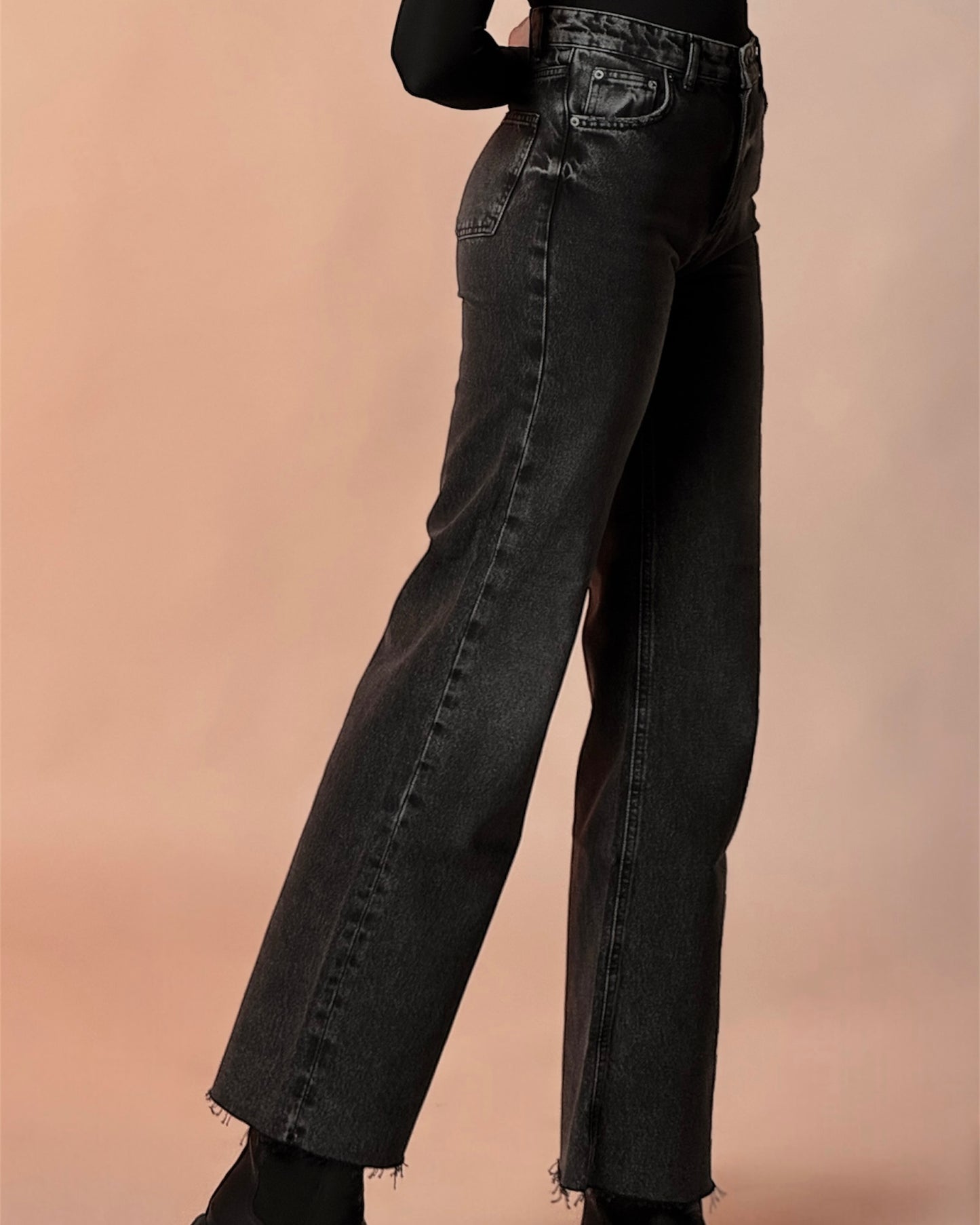 Charcoal High-Waist Straight Jeans