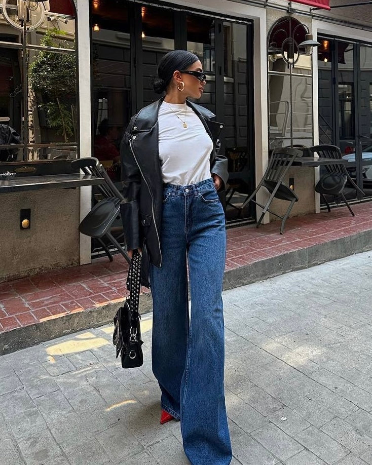 Dark Wash Wide Leg Jeans | بنطلون جينز واسع بلون دينم غامق