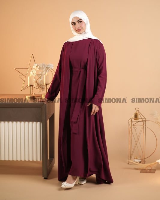 Elegant Plum Abaya with Inner Dress | عباية أنيقة باللون خمري مع فستان داخلي