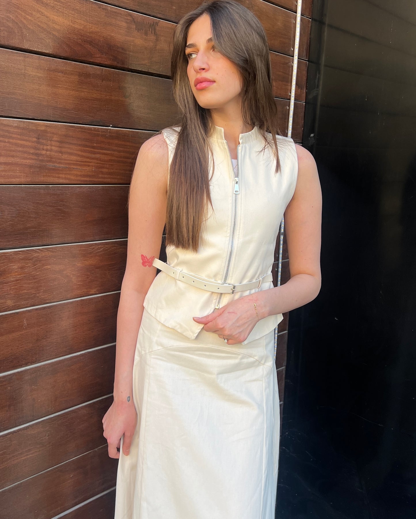 Belted Zip Up Vest and Maxi Skirt Set | طقم ڤيست بسحاب وتنورة ماكسي