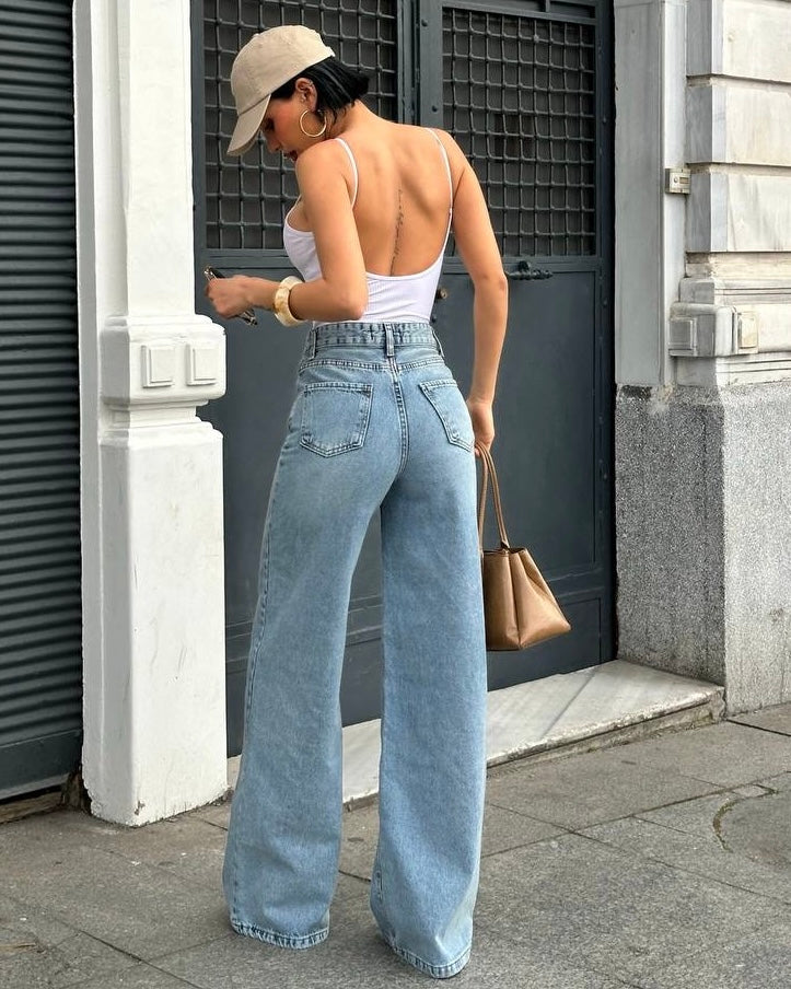 Wide-Leg Jeans with Daisy Floral Embroidery | جينز واسع مع تطريز زهور ديزي