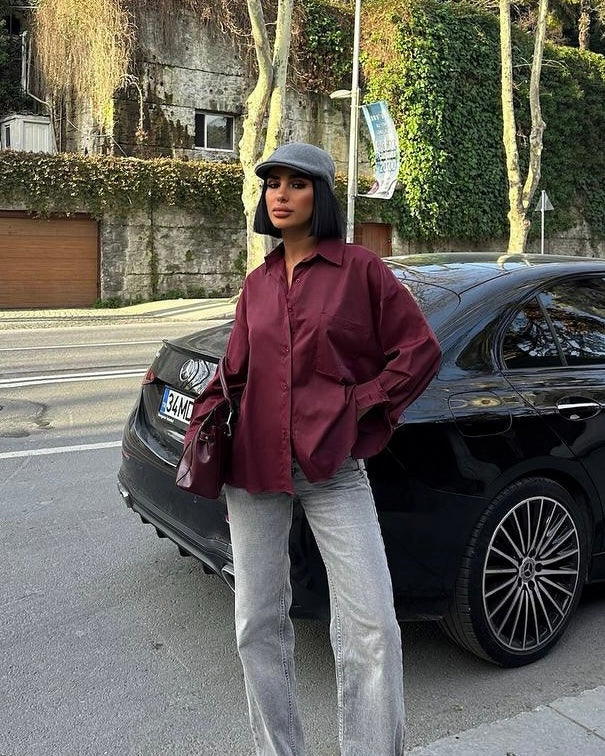 Burgundy Button-Up Shirt | قميص بأزرار أمامية بلون البيرغندي